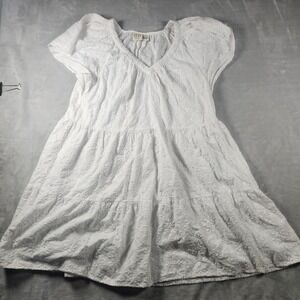 Boo Gemes White Eyelet Embroidered Ruffled Mini‎ Dress Women's Size M